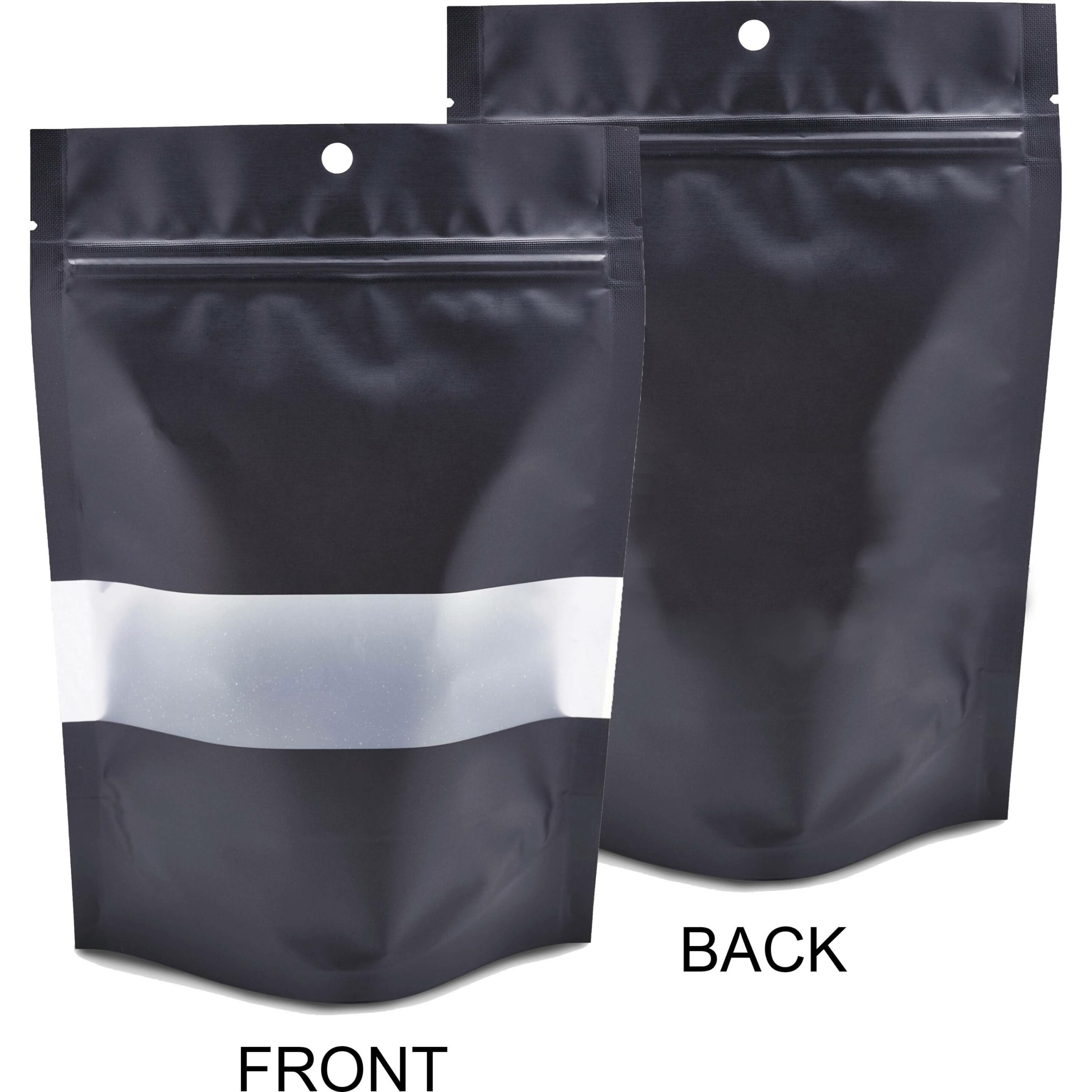 Matte Black Stand up Pouches with Window 6×9.5×3.5 – 100 Pack