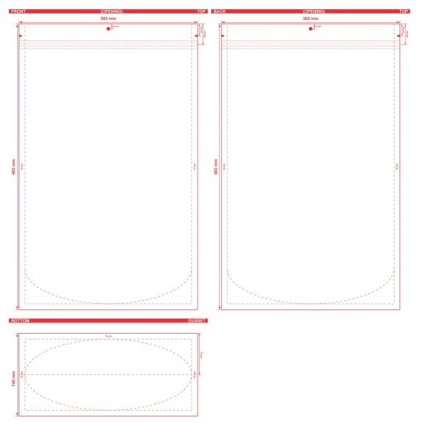 Clear Stand Up Barrier Pouches 11.875 X 19 X 5.5 S 23413 Dielines Clear Stand-Up Barrier Pouches 11 7/8x19x5 1/2 S-23413 Dieline
