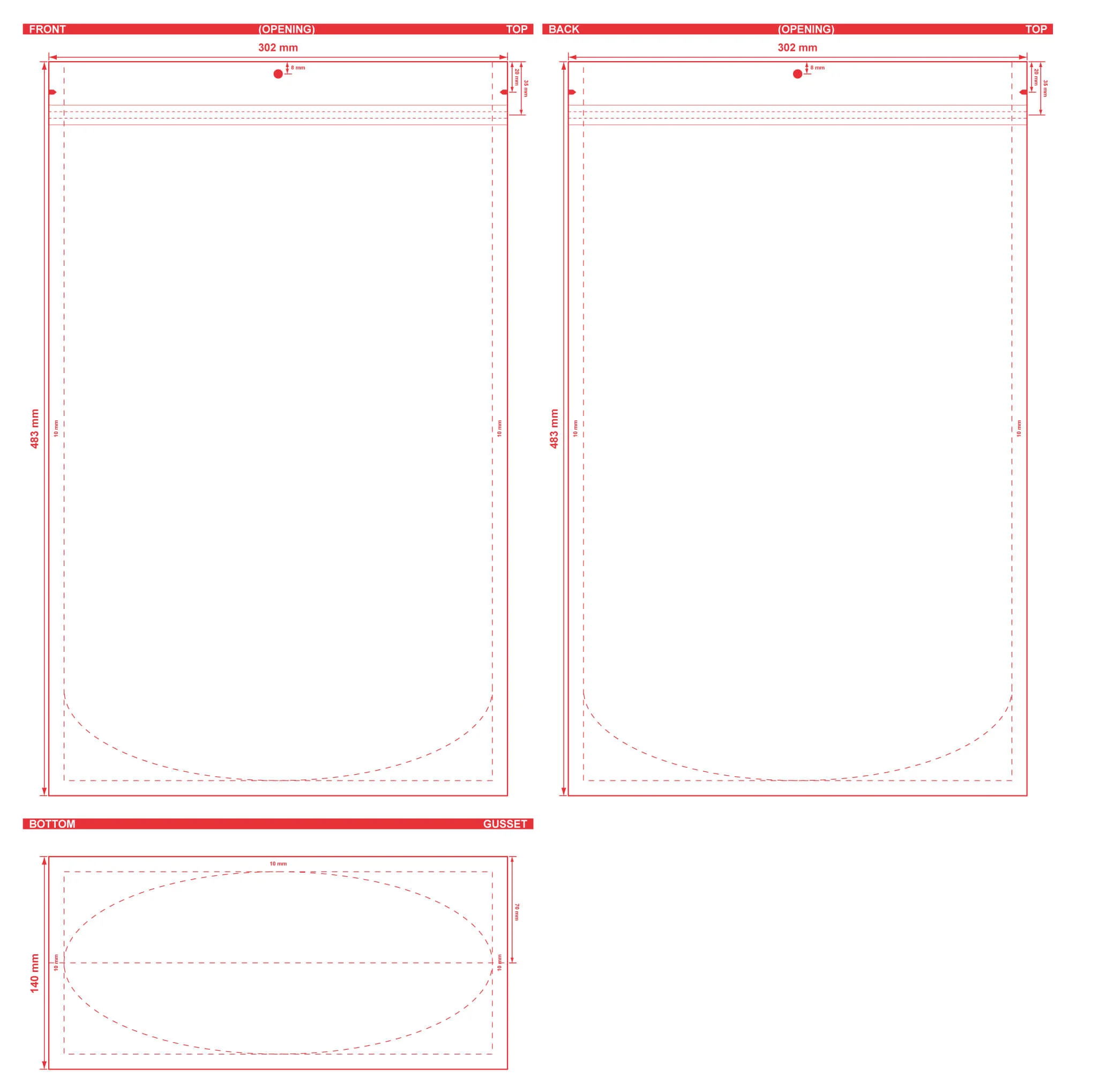 Clear Stand Up Barrier Pouches 11.875 X 19 X 5.5 S 23413 Dielines Clear Stand-Up Barrier Pouches 11 7/8x19x5 1/2 S-23413 Dieline
