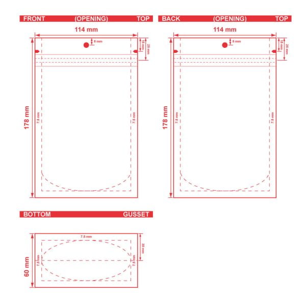 Clear Stand Up Barrier Pouches 4.5 X 7 X 2.375 S 22816 Dielines Clear Stand-Up Barrier Pouches 4 1/2x7x2 3/8 S-22816 Dieline