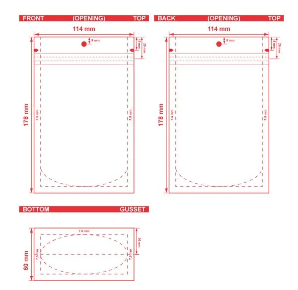 Clear Stand Up Barrier Pouches 4.5 X 7 X 2.375 S 22816 Dielines Clear Stand-Up Barrier Pouches 4 1/2x7x2 3/8 S-22816 Dieline