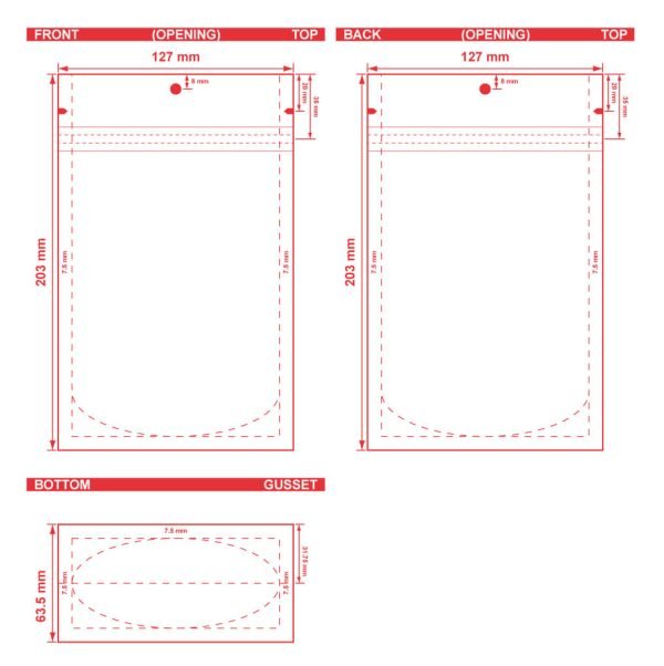 Clear Stand Up Barrier Pouches 5 X 8 X 2.5 S 19172 Dielines Clear Stand-Up Barrier Pouches 5x8x2 1/2 S-19172 Dieline