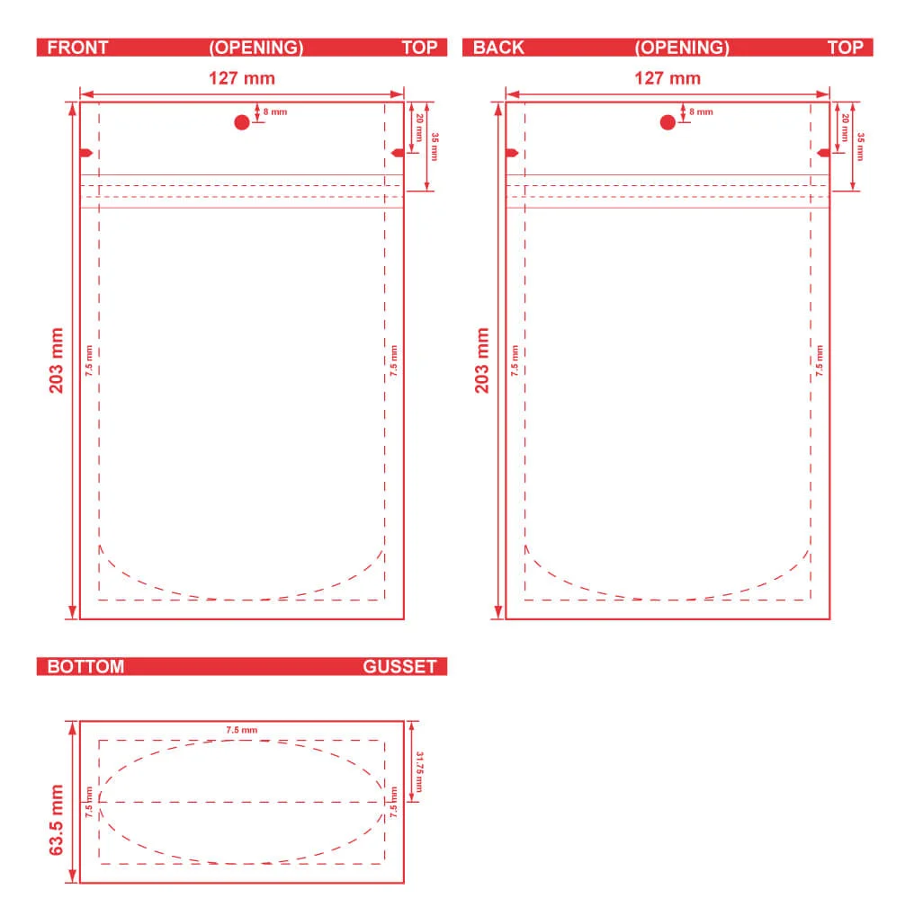 Clear Stand Up Barrier Pouches 5 X 8 X 2.5 S 19172 Dielines Clear Stand-Up Barrier Pouches 5x8x2 1/2 S-19172 Dieline