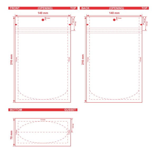 Clear Stand Up Barrier Pouches 5.5 X 8.5 X 2.75 S 23412 Dielines Clear Stand-Up Barrier Pouches 5 1/2x8 1/2x2 3/4 S-23412 Dieline