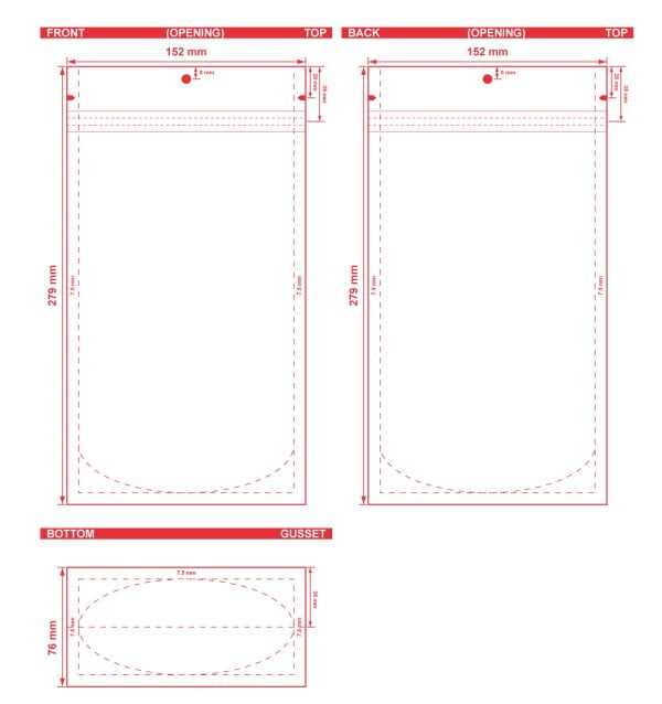 Clear Stand Up Barrier Pouches 6 X 11 X 3 S 19174 Dielines Clear Stand-Up Barrier Pouches 6x11x3 S-19174 Dieline