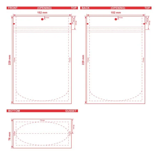 Clear Stand Up Barrier Pouches 6 X 9 X 3 S 19173 Dielines Clear Stand-Up Barrier Pouches 6x9x3 S-19173 Dieline