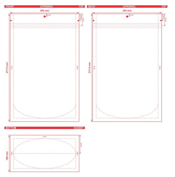 Clear Stand Up Barrier Pouches 8 X 12.5 X 4.25 S 24056 Dielines Clear Stand-Up Barrier Pouches 8 x 12 1/2 x 4 1/4 S-24056 Dieline