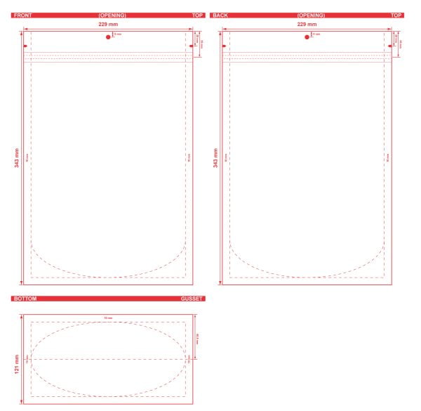 Clear Stand Up Barrier Pouches 9 X 13.5 X 4.75 S 21654 Dielines Clear Stand-Up Barrier Pouches 9x13 1/2x4 3/4 S-21654 Dieline