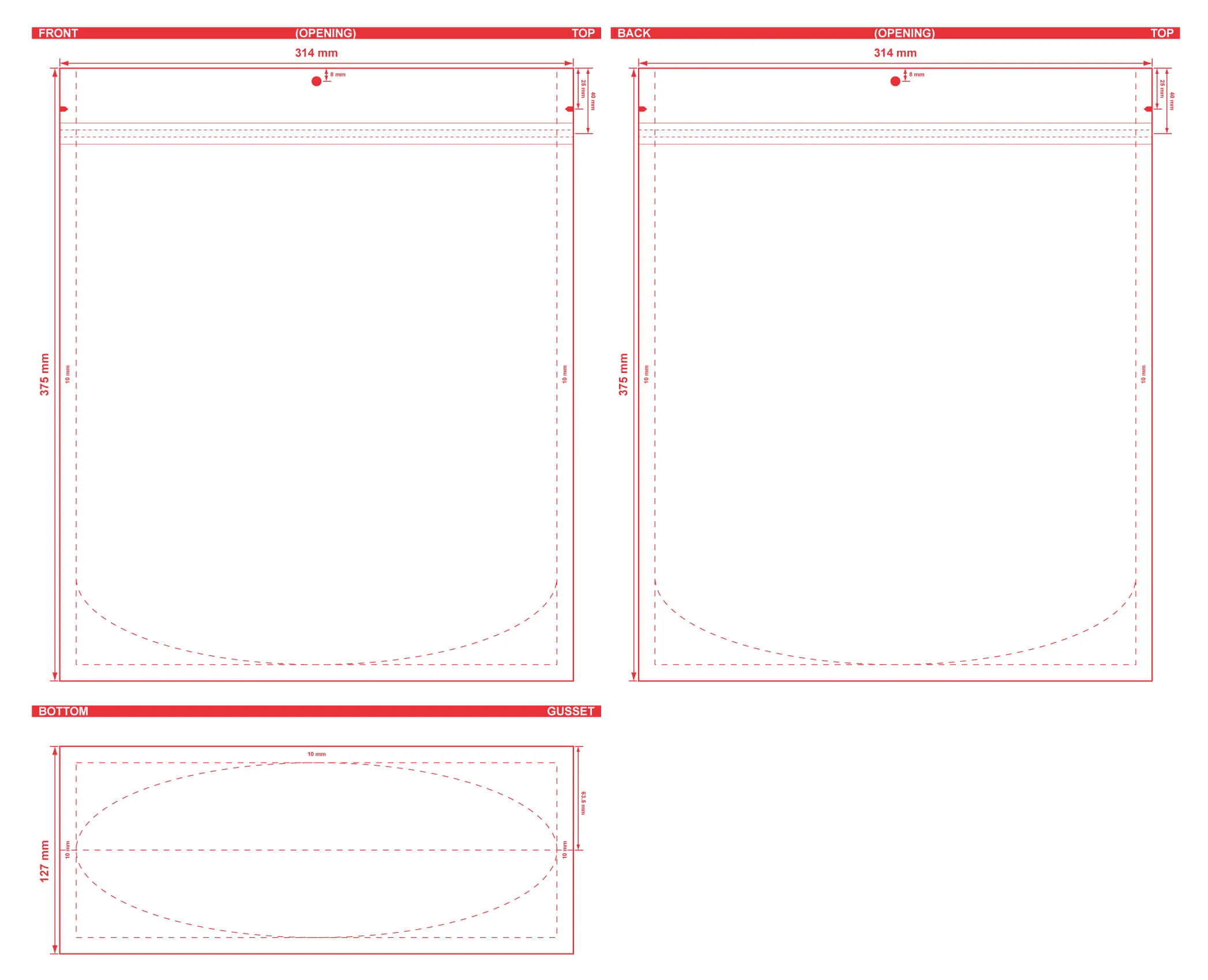 Color Backed Zipper Stand Up Pouch 12.375 X 14.75 X 5 Dielines Color Backed Zipper Stand Pouch 12 3/8x14 3/4x5 Dieline