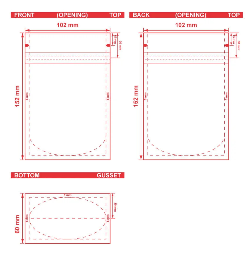 Color Backed Zipper Stand Up Pouch 4 X 6 X 2.375 Dielines Color Backed Zipper Stand Pouch 4x6x2 3/8 Dieline