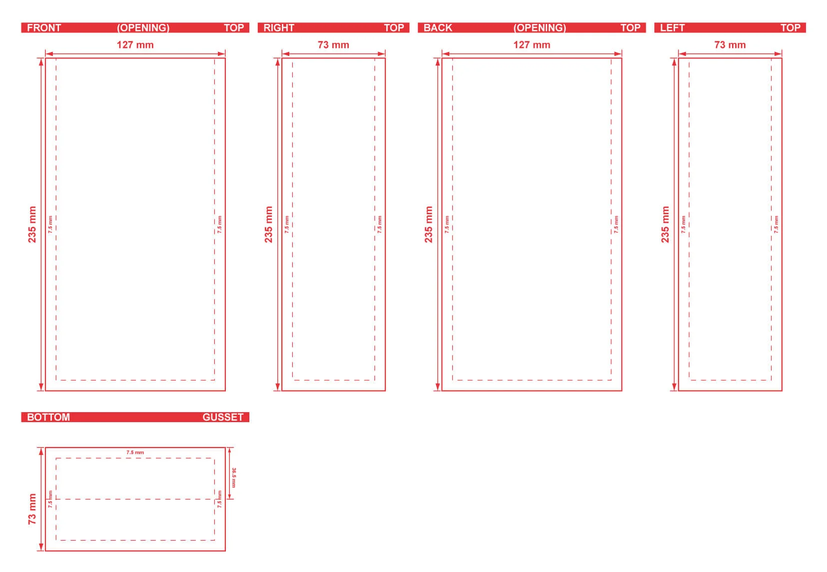 Custom Printed Flat Bottom Pouch 5 X 9.25 X 2.875 Dielines Flat Bottom Pouch 5 x 9.25 x 2.875 Dieline