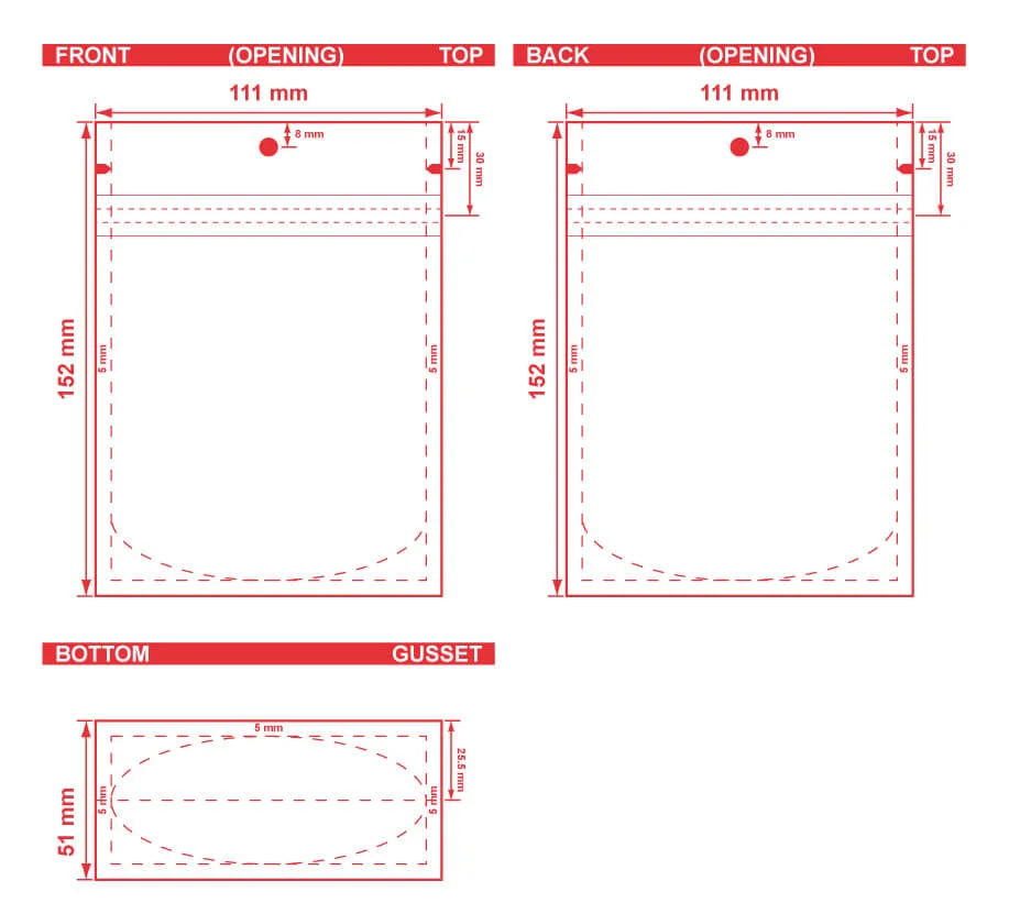 Custom Stand Up Pouch 4.375x6x2 Dielines Custom Stand-Up Pouch 4.375x6x2 Dieline