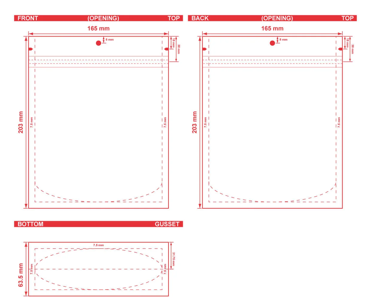 Custom Stand Up Pouch 6.5x8x2.5 Dielines Custom Stand-Up Pouch 6.5x8x2.5 Dieline