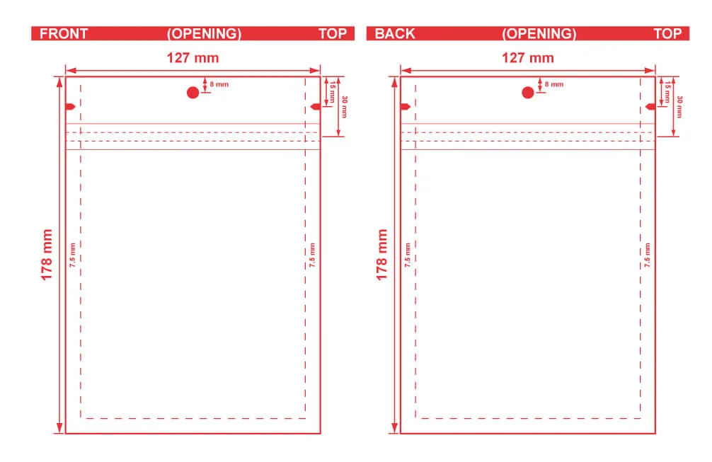 Metallized 3 Seal Flat Barrier Pouches 5x7 S 21993 Dielines Metallized 3 Seal Flat Barrier Pouches 5x7 S-21993 Dieline