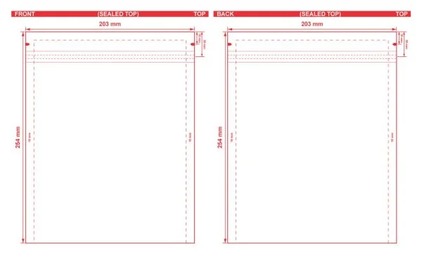 Metallized 3 Seal Open End Flat Barrier Pouches 8x10 S 6177 Dielines Metallized 3 Seal Open End Flat Barrier Pouches 8x10 S-6177 Dieline