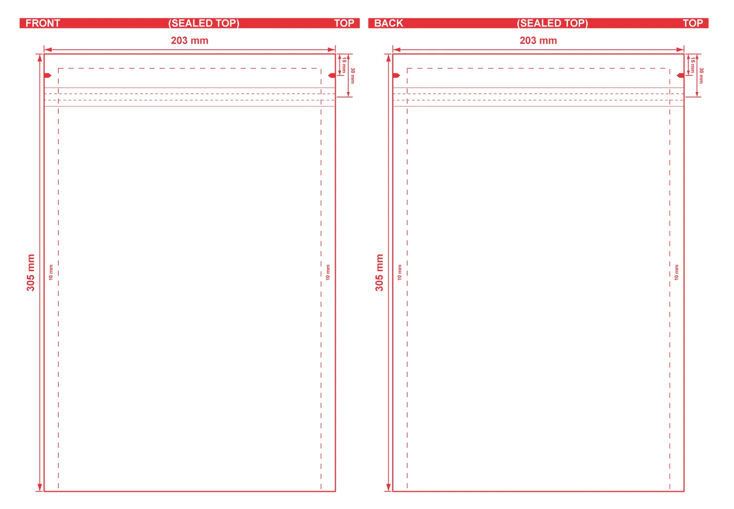 Metallized 3 Seal Open End Flat Barrier Pouches 8x12 S 22299 Dielines Metallized 3 Seal Open End Flat Barrier Pouches 8x12 S-22299 Dieline