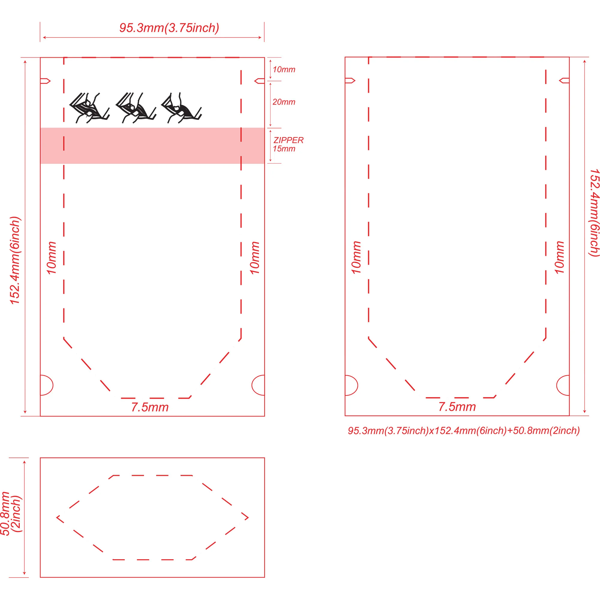 3.75x62-CR-Bags 1/8 oz Child Resistant Stand Up Pouch 3.75x6x2 Dieline