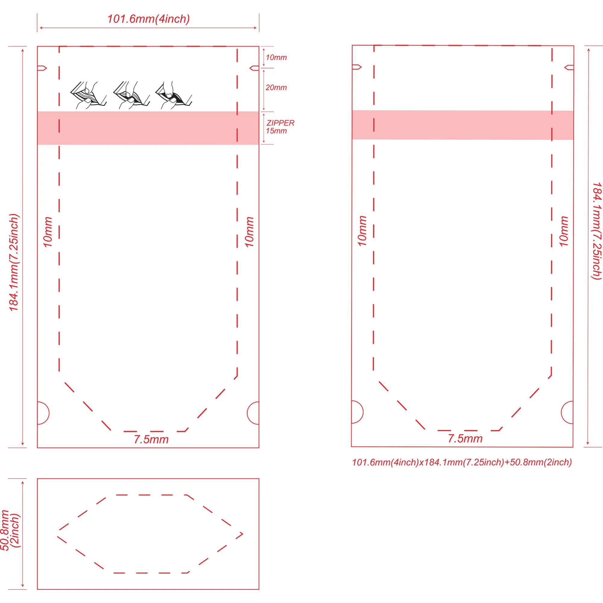 4x7.252-CR-Bags 1/4 oz Child Resistant Stand Up Pouch 4x7.25x2 Dieline