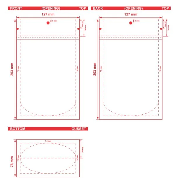 Custom Printed Stand Up Pouch 5x8x3 Dielines Custom Printed Stand Up Pouch 5x8x3 Dieline