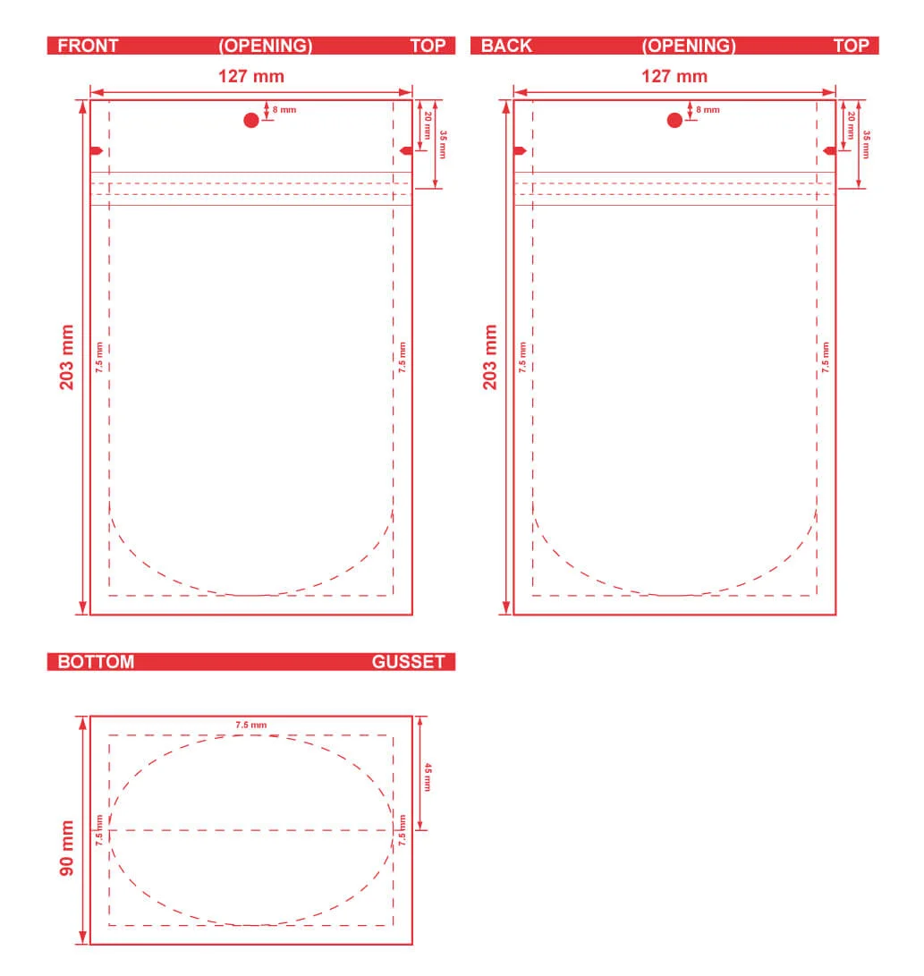 Custom Printed Stand Up Pouch 5x8x3.5 Dielines Custom Printed Stand Up Pouch 5x8x3.5 Dieline