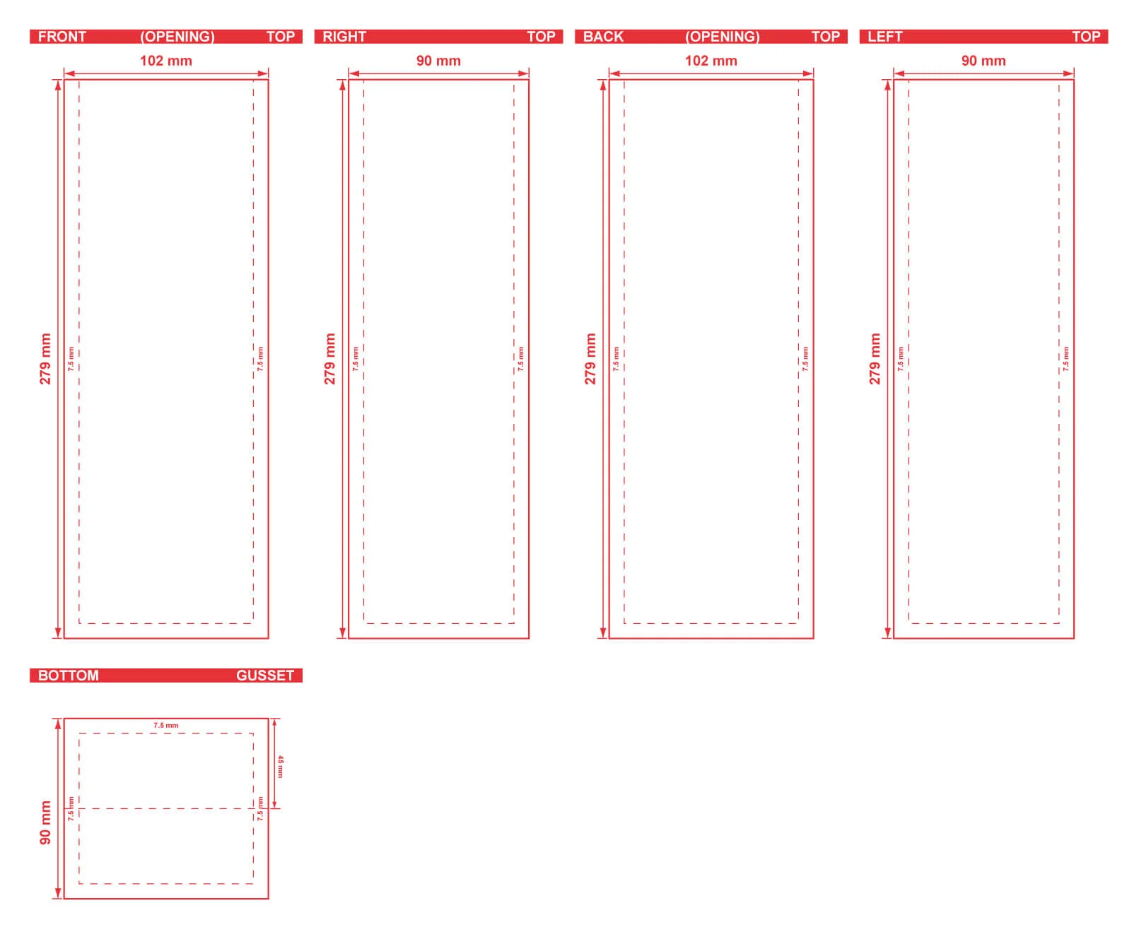 Flat Bottom Pouch No Zipper 4x11x3.5 Dielines Flat Bottom Pouch No Zipper 4x11x3.5 Dieline
