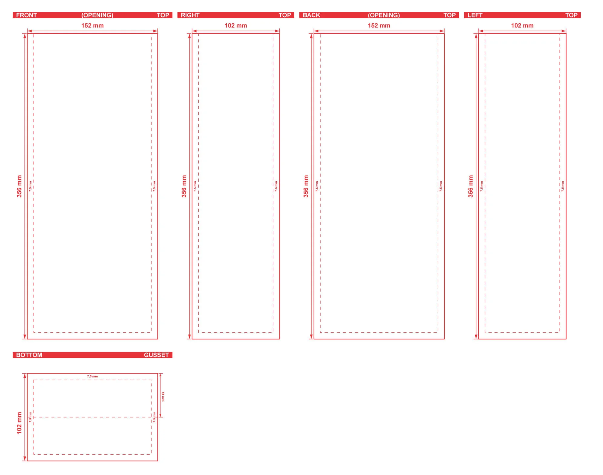 Flat Bottom Pouch No Zipper 6x14x4 Dielines Flat Bottom Pouch No Zipper 6x14x4 Dieline