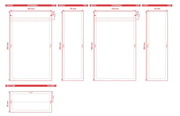 Flat Bottom Pouch With Normal Zipper 6x10x3 Dielines Flat Bottom Pouch With Normal Zipper 6x10x3 Dieline