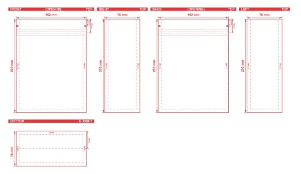 Flat Bottom Pouch With Normal Zipper 6x8x3 Dielines Flat Bottom Pouch With Normal Zipper 6x8x3 Dieline