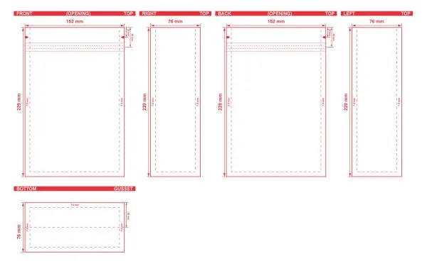 Flat Bottom Pouch With Normal Zipper 6x9x3 Dielines Flat Bottom Pouch With Normal Zipper 6x9x3 Dieline