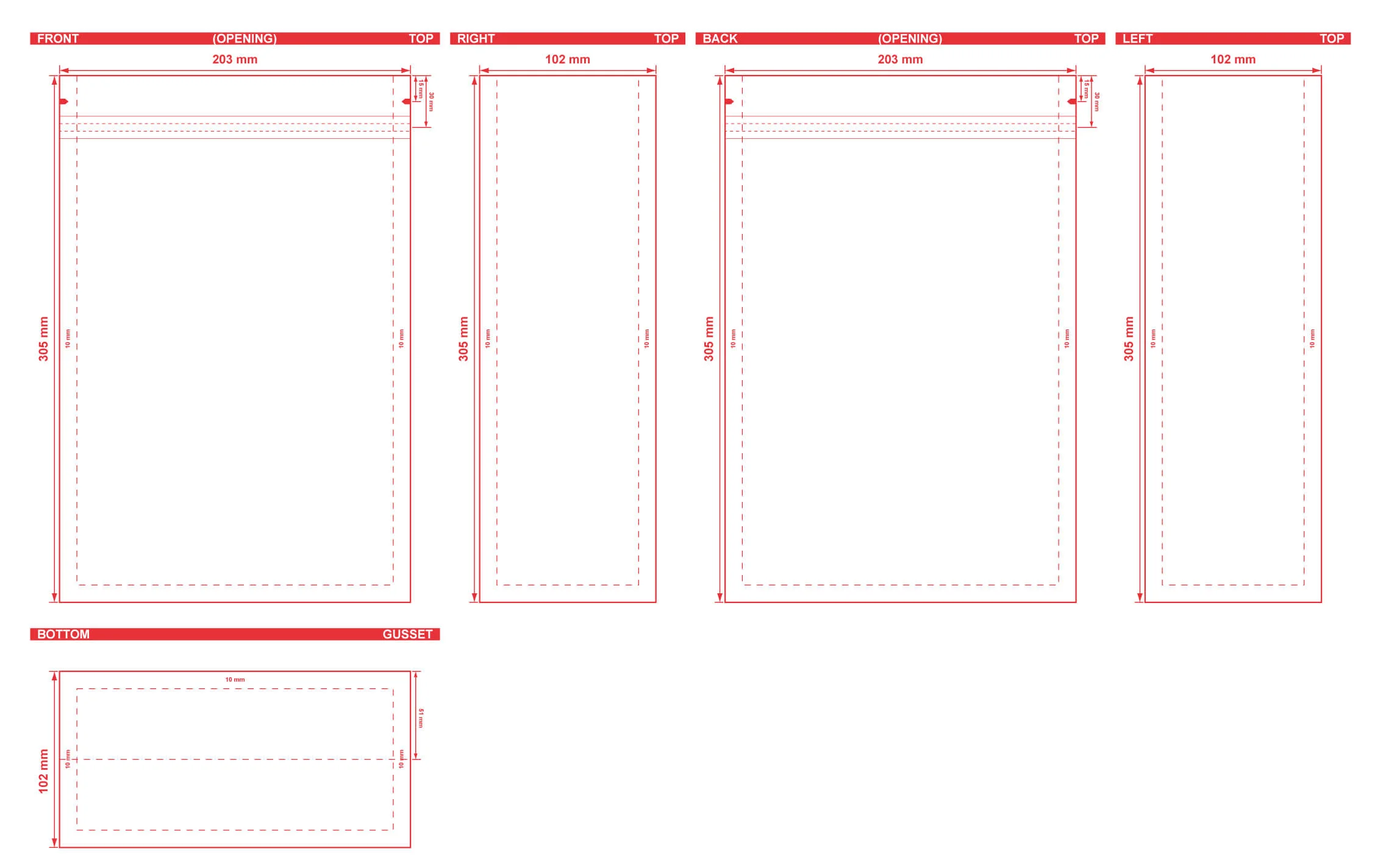 Flat Bottom Pouch With Normal Zipper 8x12x4 Dielines Flat Bottom Pouch With Normal Zipper 8x12x4 Dieline