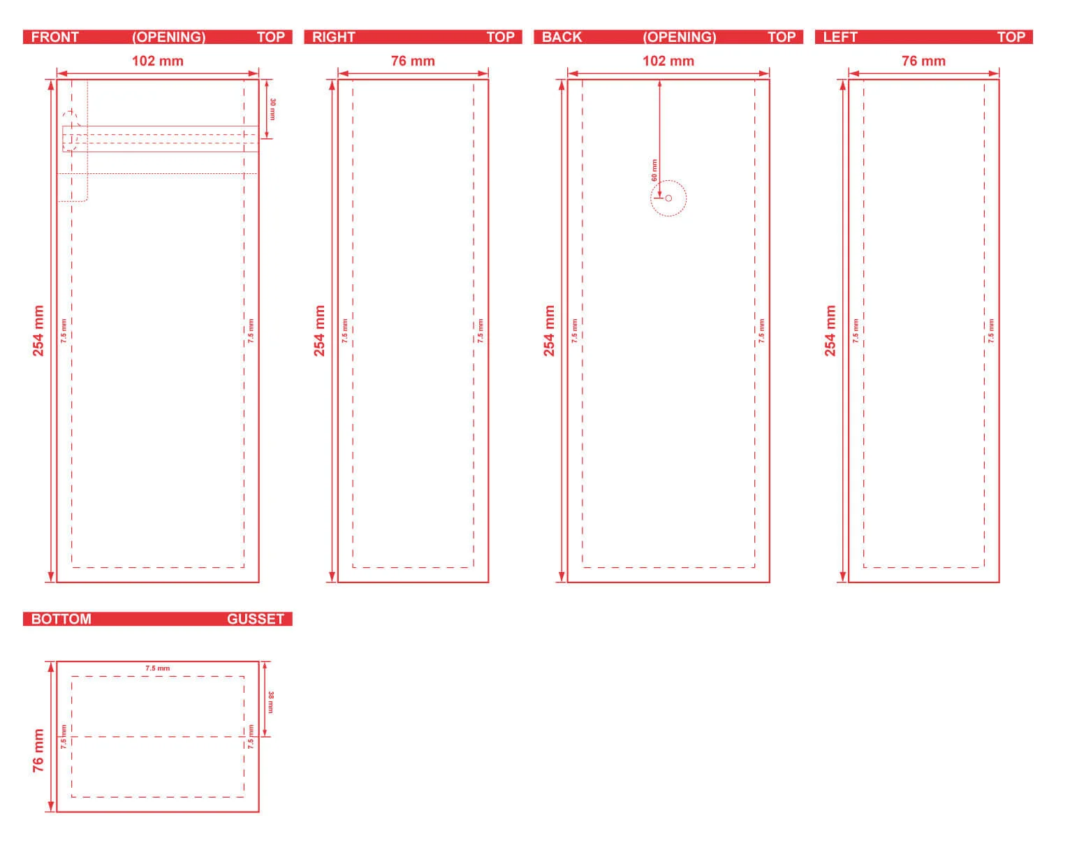 Flat Bottom Pouch With Tear Off Zipper 4x10x3 Dielines Flat Bottom Pouch With Tear Off Zipper 4x10x3 Dieline