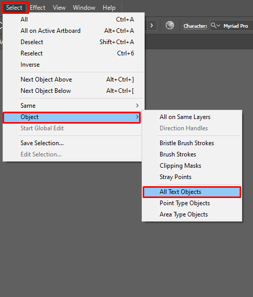 outlining text in Adobe Illustrator step 1 Outlining Text