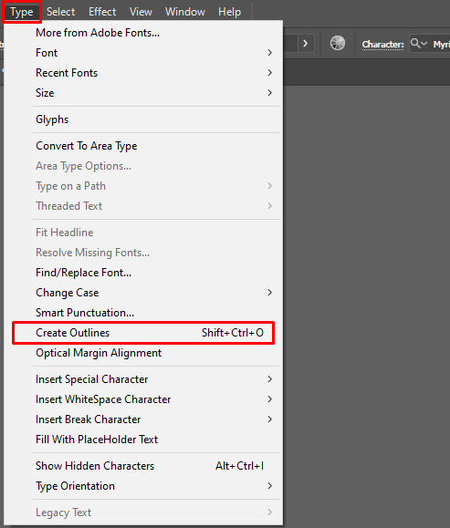 outlining text in Adobe Illustrator step 2 Outlining Text
