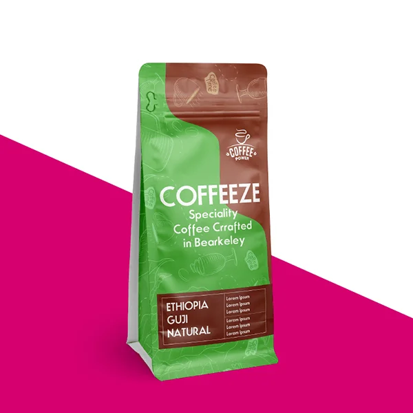 Flexographic Printing 8 Seal Pouch Coffee Bean Boxpouch Flat Bottom Flexo Printing Pull Tab Zip Lock Pouch With One Air Valve Degassing Packaging