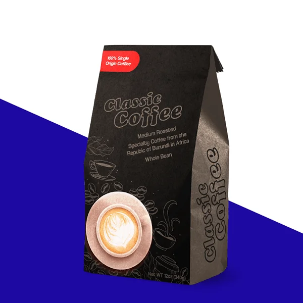 Flexographic Printing Box Bottom Pouch Flexographic Printing Food Grade Square Bottom Coffee Packaging Kraft Paper Bag