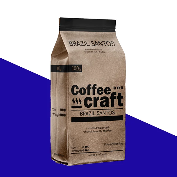 Flexographic printing quad seal pouch Compostable Quad Seal Kraft Coffee Bags Open Top Hot Sealed with Tin Tie