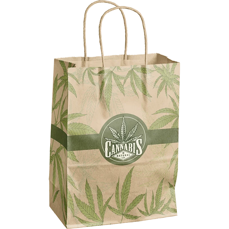 Kraft Stand Up Pouches Mylar Bags For Weed in Flexo Printed with handle