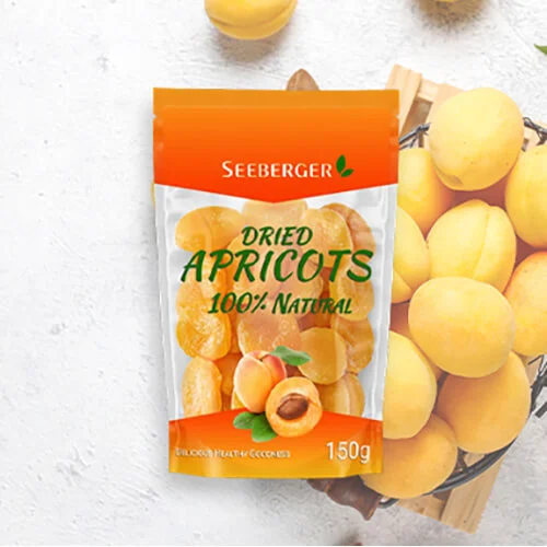 Delicious soft dried fruit apricot snack pouch stand up pouch glossy finish fruit packaging