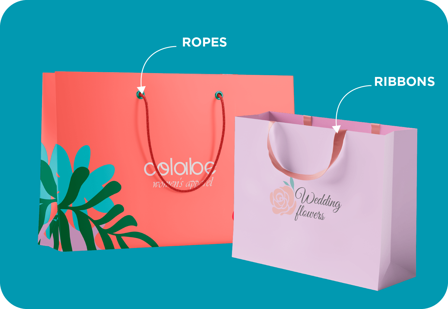 Shopping Bag Handle Options Ropes or Ribbon Type Custom Printed Paper Bags with Logo