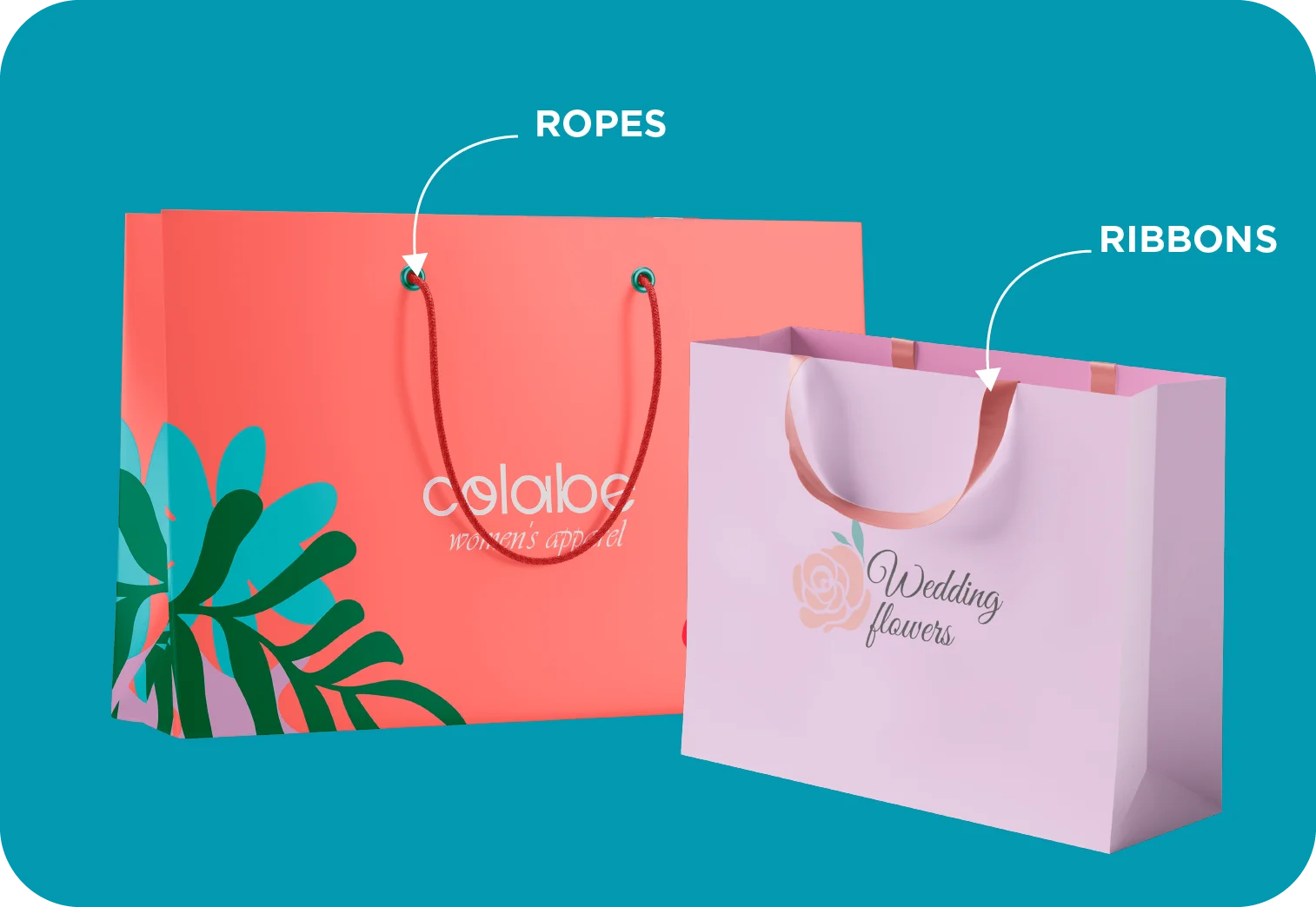 Shopping Bag Handle Options Ropes or Ribbon Type Custom Printed Paper Bags with Logo