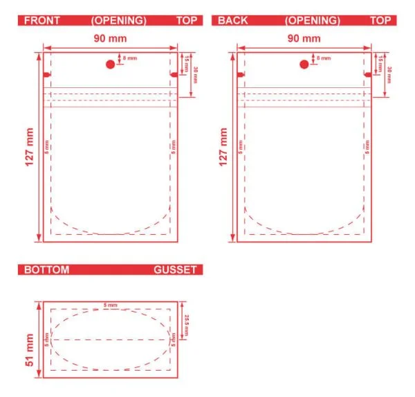 Custom Printed Stand Up Pouch 3.5x5x2 Dielines Custom Printed Stand Up Pouch 3.5x5x2 Dieline
