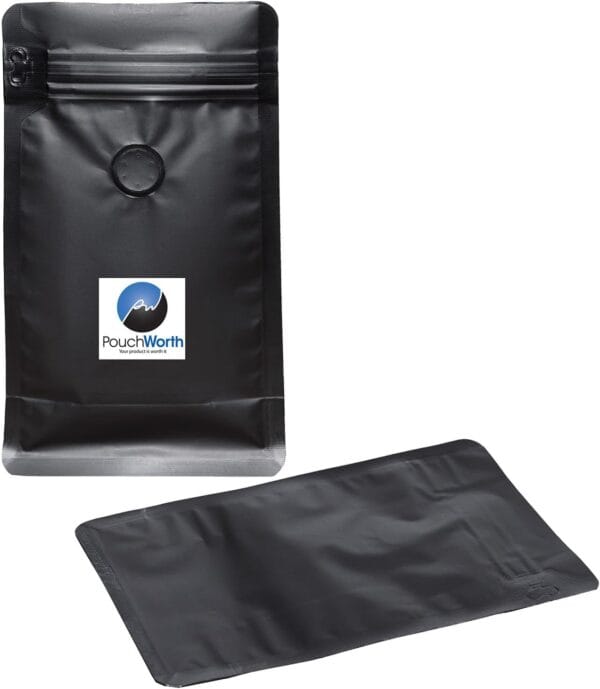 8 oz coffe bags 8 oz Matte Black 8 Seal Box Bottom Pouch with Valve for Coffee – 100 Pack