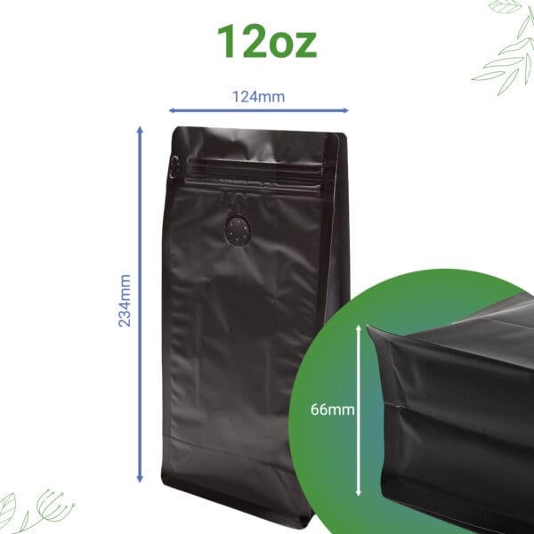 Coffee Bags Image 2 12oz 12 oz Matte Black 8 Seal Box Bottom Pouch with Valve for Coffee – 100 Pack