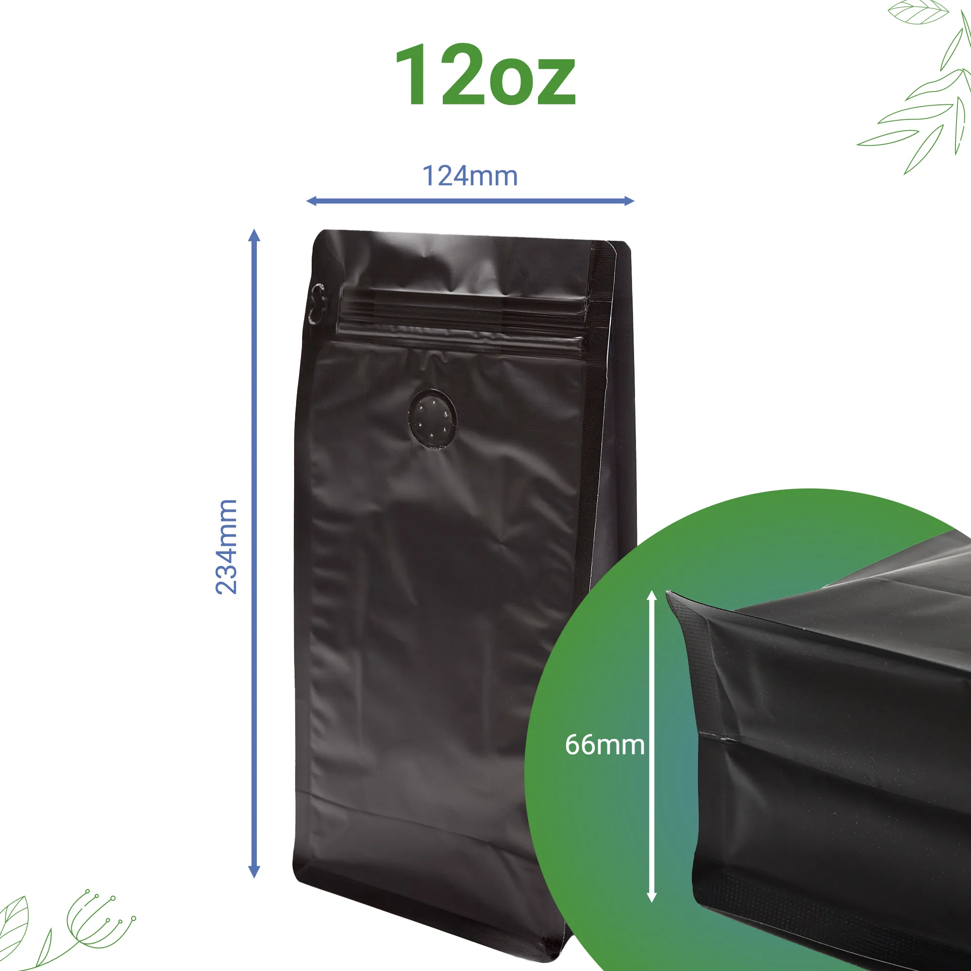 Coffee-Bags_Image-2_12oz Coffee Bags Image 2 12oz 12 oz Matte Black 8 Seal Box Bottom Pouch with Valve for Coffee – 100 Pack