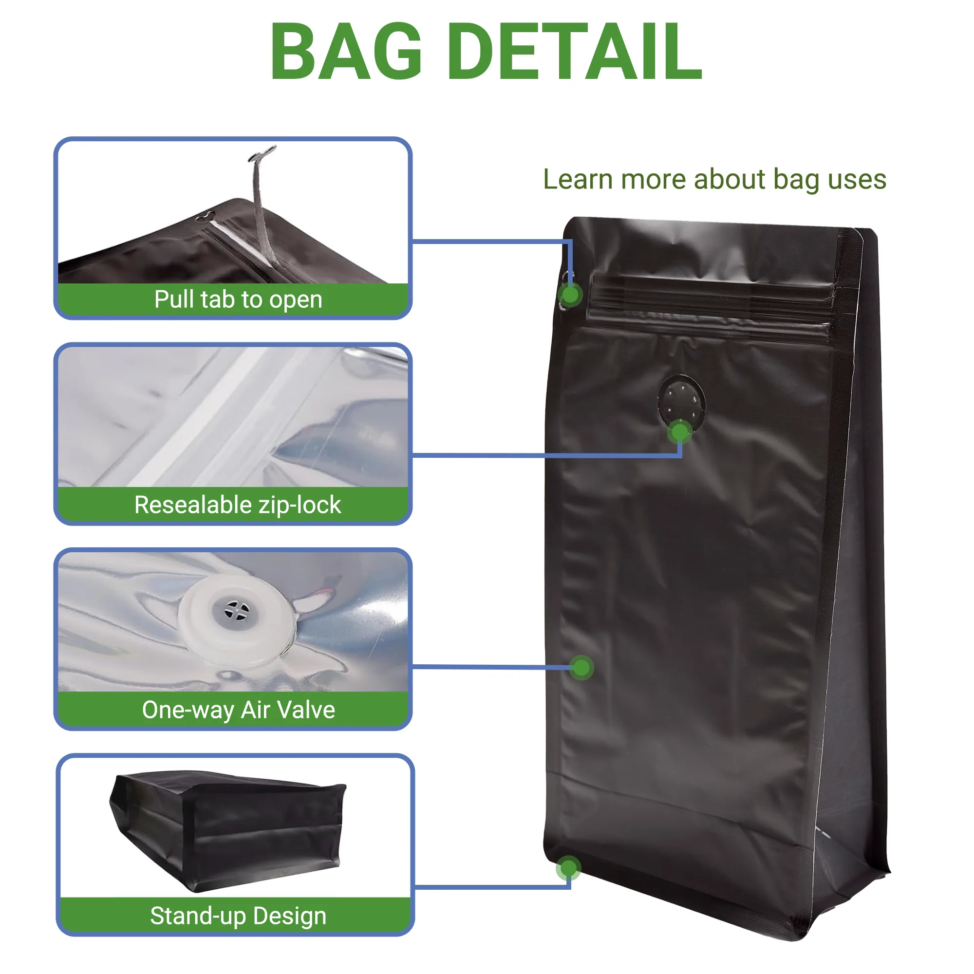 Coffee-Bags_Image-4 Coffee Bags Image 4 8 oz Matte Black 8 Seal Box Bottom Pouch with Valve for Coffee – 100 Pack