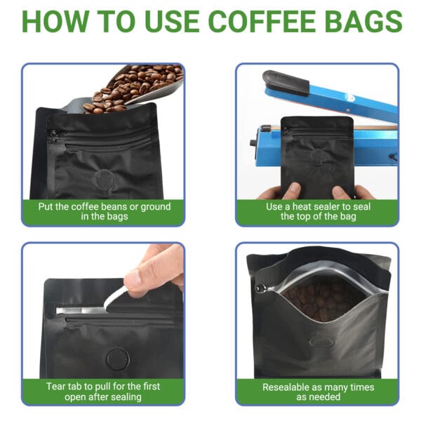 Coffee Bags Image 6 16 oz Matte Black 8 Seal Box Bottom Pouch with Valve for Coffee – 100 Pack