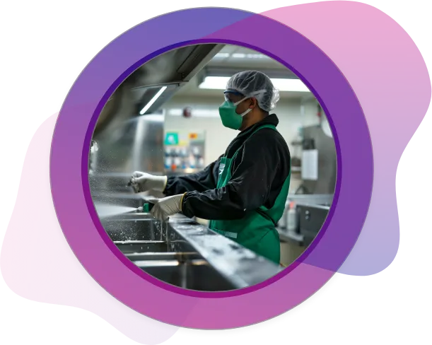 Worker wearing protective gear operating in a hygienic packaging facility, emphasizing CarePac’s commitment to quality and food safety standards