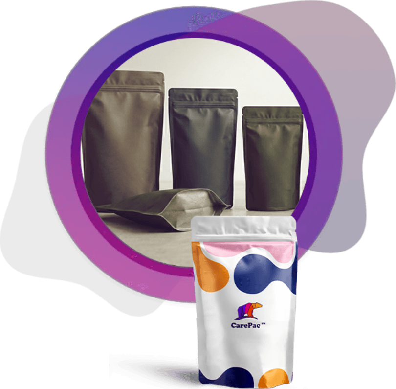 Collection of plow bottom stand-up pouches in multiple sizes, illustrating how flexible packaging dimensions can be tailored for coffee, snacks, supplements, pet treats, and specialty food products.